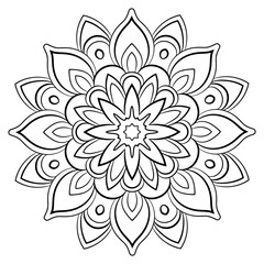 Contour mandala for color book. Monochrome illustration. Symmetr