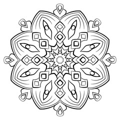Contour mandala for color book. Monochrome illustration. Symmetr