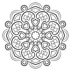 Contour mandala for color book. Monochrome illustration. Symmetr