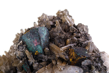 macro mineral stone Chalcopyrite on a white background