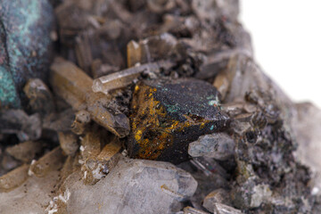 macro mineral stone Chalcopyrite on a white background