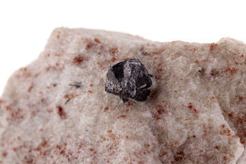 macro mineral stone Cassiterite on a white background