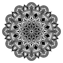 Black and white round circle lace pattern mandala. Ethnic decorative elements. Islam, Arabic, Indian, ottoman motifs.