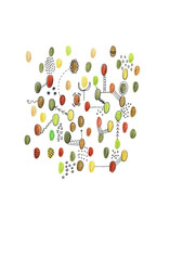 Contemporary collage with hand drawn elements, terrazzo textures and geometric shapes in blue, yellow, pink and black on white background. Abstract design elements, modern wall art, t-shirt design.