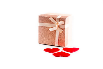 Pink gift box with bow isolated on white background Valentines Day