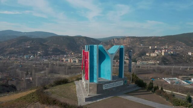 Aerial view of Kayi Tribe monument in Bilecik. 4K Footage in Turkey