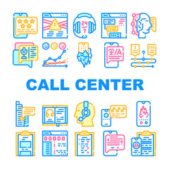 Call Center Service Collection Icons Set Vector
