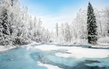 Beautiful winter river and forest