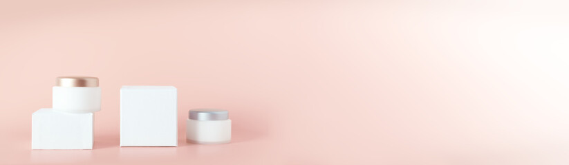 Cosmetic cream on podium over color background with copy space