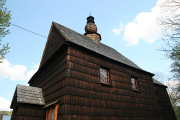 Old traditional wooden church in Zlobek village, Bieszczady Mountains, Poland