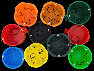 plastic electrical junction box isolated on black