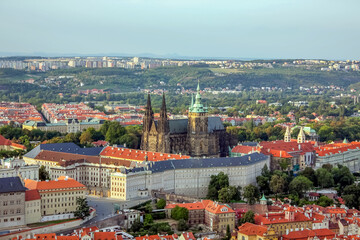 View over historic center of Prague with castle, Czech Republic