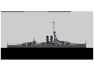HMS ERIN 1914. Royal Navy battleship. Vector image for illustrations and infographics.