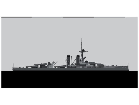 HMS IRON DUKE 1914. Royal Navy battleship. Vector image for illustrations and infographics.