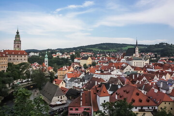 Spring panorama aerial view of Cesky Krumlov. Czech republic