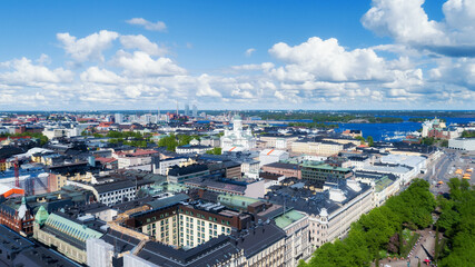 Helsinki panorama from the highest point in the city center in summer.