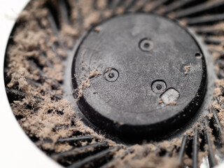 Cleaning dust from laptop cooler. Fixing notebook. Macro