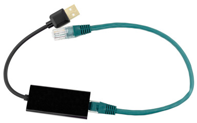 Usb to ethernet connector adapter isolated over the white