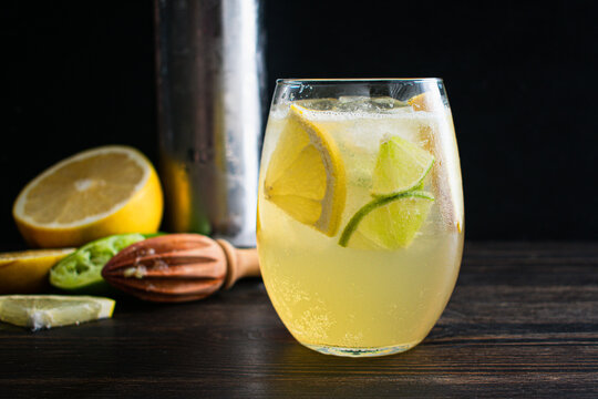 Sparkling Grapefruit Elderflower Cocktail: A, Alcoholic Beverage Made With Grapefruit-flavored Seltzer Water, Citrus Juice, And Elderflower Liqueur	