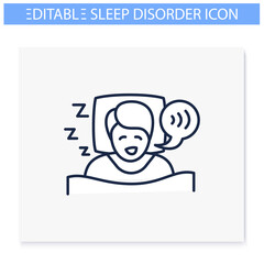 Sleep talking line icon. Sleep disorder. Healthy sleeping concept. Sleep problems treatment. Dyssomnia. Stress. Health care. Isolated vector illustration. Editable stroke 
