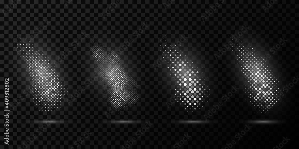 Aufkleber glowing halftone spot set for graphic design. abstract shapes from sparkling dots on transparent bac