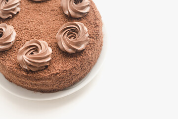 truffle cake on white background, chocolate cake 