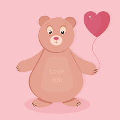 Happy cartoon bear with balloon. Love you
