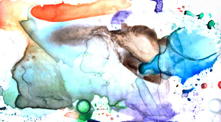 Watercolor transitions beautiful transitions paint stains, drops of blue, blue, brown, orange. High quality photo