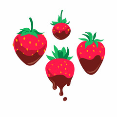 Flat colored strawberry with chocolate set