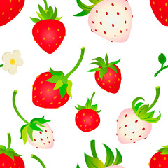 Red and white strawberries on white background seamless pattern