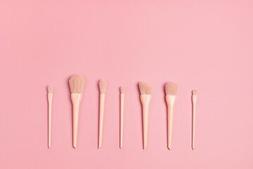 Set of pink make up brushes. Beauty cosmetic product for makeup artist