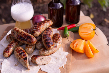 Grilled pork sausages and beer