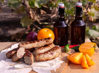 Grilled pork sausages and beer