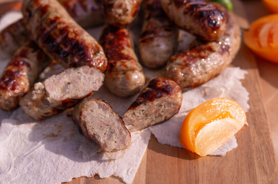 Grilled pork sausages and beer