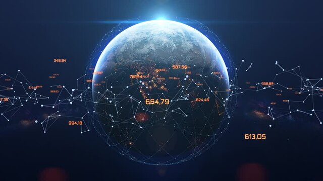 Digital Grid Over the Earth Sunrise. Internet connection by satellites. Global network connection the world abstract 3D rendering satellites. Modern Business and Technology Concept
