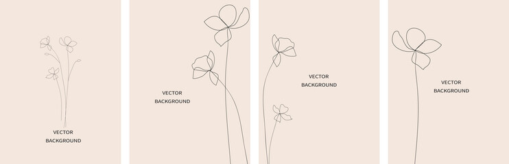 Set of vector abstract backgrounds templates in minimal style with flowers.