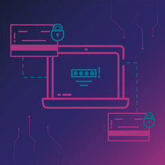 Cyber lock laptop and icons vector design