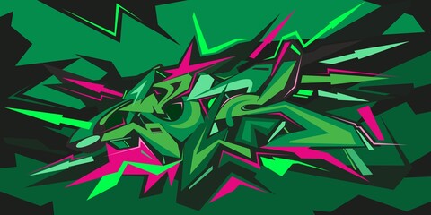 Green Abstract Word Lets Graffiti Style Font Lettering Vector Illustration Art - obrazy, fototapety, plakaty