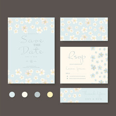 Set of templates for celebration, wedding. Blue flowers.