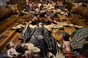 Santiago de Compostela, Spain - September 27, 2015: dramatic Baroque depiction of an ecstatic Saint...