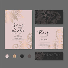 Vector illustration set of hand drawn flowers cards for wedding