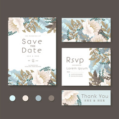 Set of templates for celebration, wedding. Blue flowers.