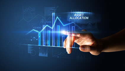 Hand touching ASSET ALLOCATION button, business concept