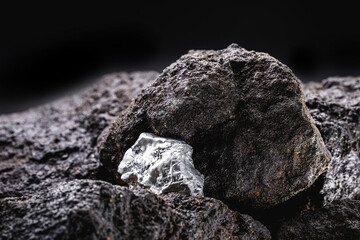 platinum nugget in excavation mine, gemstone, mining concept