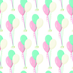Vector seamless pattern with multicolor balloons. Design concept for baby shower, holidays, birthdays, greeting cards, festival, decoration, gift card