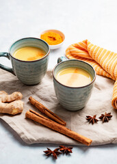 Indian traditional drink turmeric milk latte