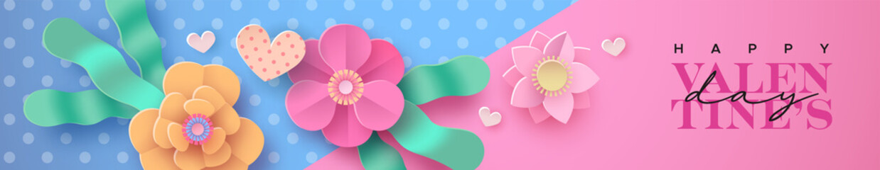 Valentine's Day paper cut pink flower banner