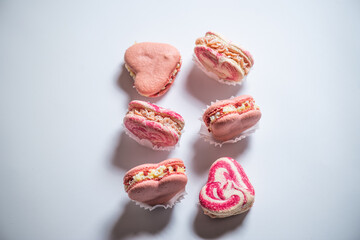 Sweet macaroons in the shape of a heart for Valentine's Day, sweets for Valentine's Day