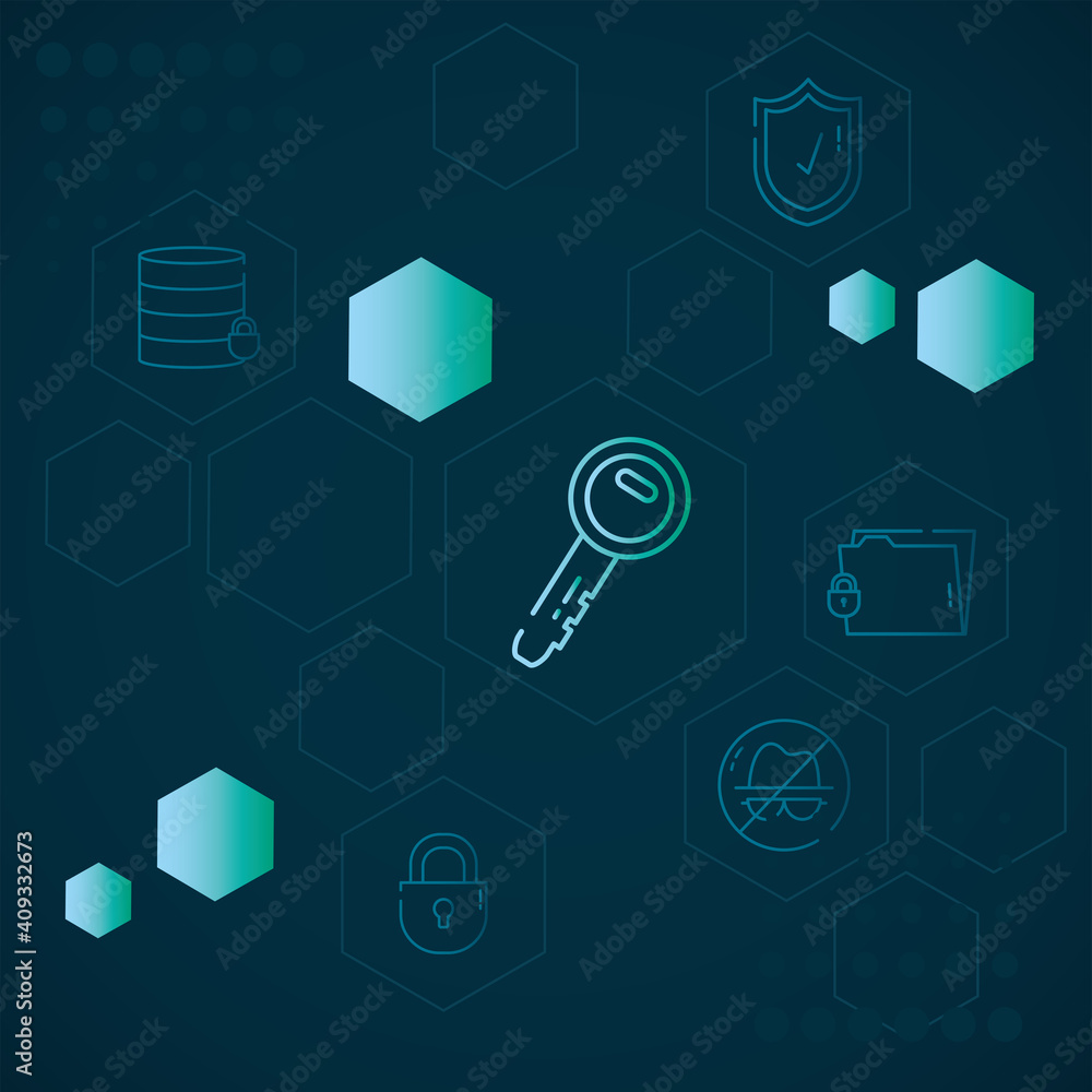 Poster cyber lock key and icons vector design