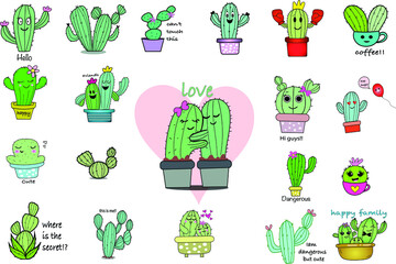 Cute Cactus Faces Funny Succulent Cacti Face Vector iImage